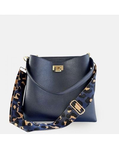 Apatchy London Leather Tote Bag With Leopard Strap - Blue