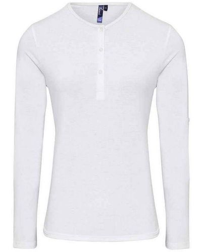 PREMIER Ladies Long John Plain Roll Sleeve T-Shirt () - White
