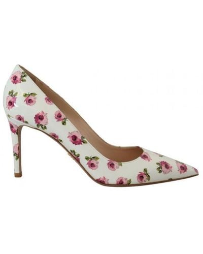 Prada White Leather Floral Heels Stilettos Court Shoes - Metallic