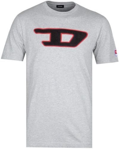 DIESEL Large Embroidered D Logo Grey T-shirt - Grijs