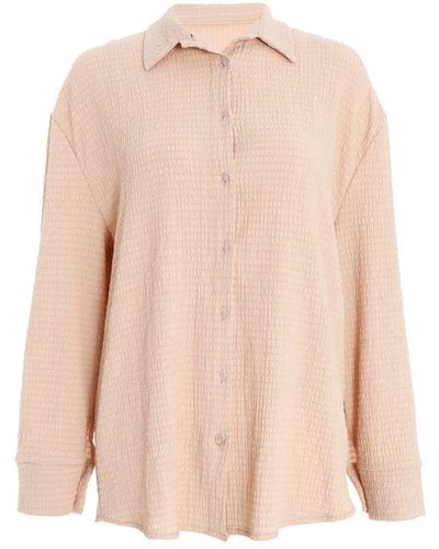 Quiz Long Sleeve Textured Button Down Shirt - Pink