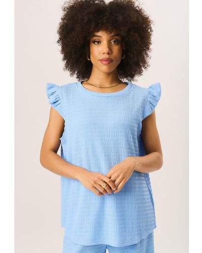 Gini London Frill Sleeves Textured Oversized Top - Blue