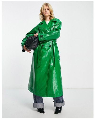 ASOS Canvas Coated Trench Coat - Green