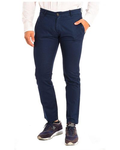 La Martina Long Trousers With Straight Cut And Hems Tmt014-tl121 For Men Linen - Blue