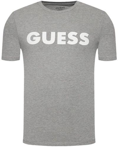 Guess T Shirt Homme Klassiek Logo Vooraan - Grijs