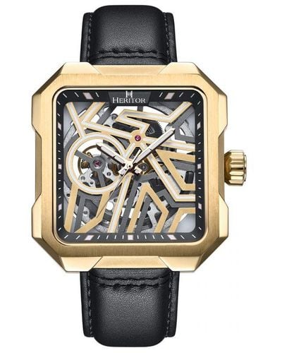 Heritor Campbell Leather-Band Skeleton Watch - White