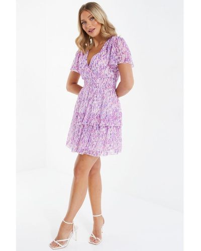 Quiz Lilac Chiffon Animal Print Mini Dress - Purple