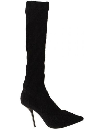 Dolce & Gabbana Stretch Socks Knee High Booties Shoes Fabric - Black