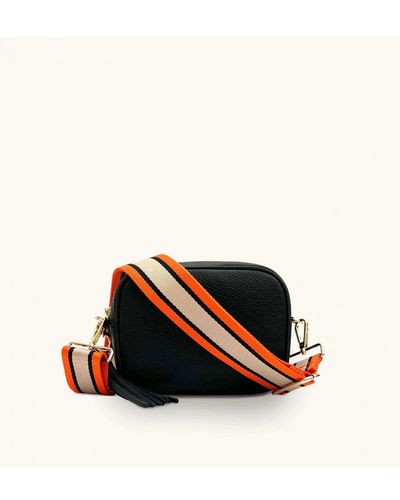 Apatchy London Leather Crossbody Bag With, Tan & Stripe Strap - Black