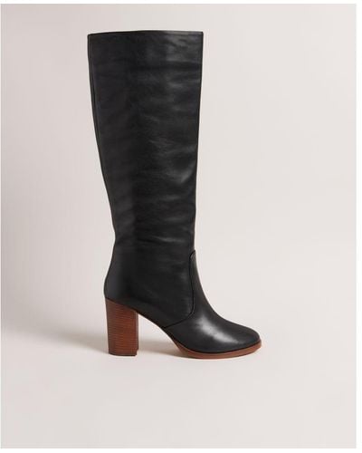Ted Baker Shannie Heeled Knee High Leather Boot - Black