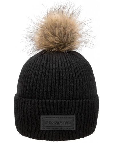 Consigned Knitted Bobble Hat - Black