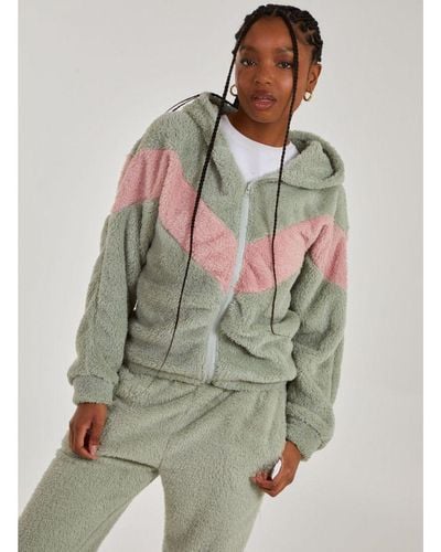 Pink Vanilla Vanilla Teddy Colour Block Hooded Sweatshirt - Green