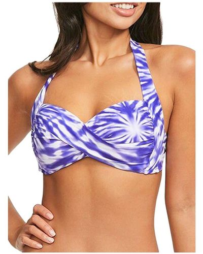 Seafolly Beach Break Twist Halter Bikini Top - Blue
