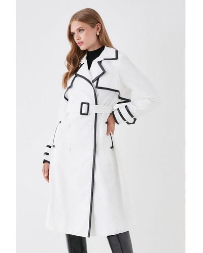 Coast Pu Trimmed Belted Trench Coat - White