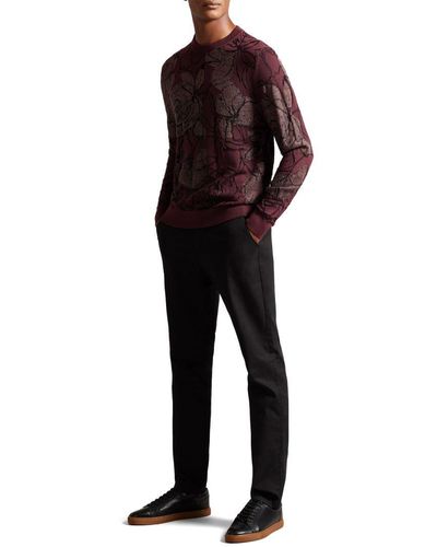 Ted Baker Simpso Long-sleeved Textured Jacquard Crew Neck - Black