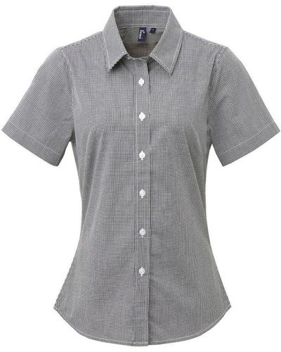 PREMIER Microcheck Korte Mouwen Katoenen Shirt (zwart/wit) - Grijs
