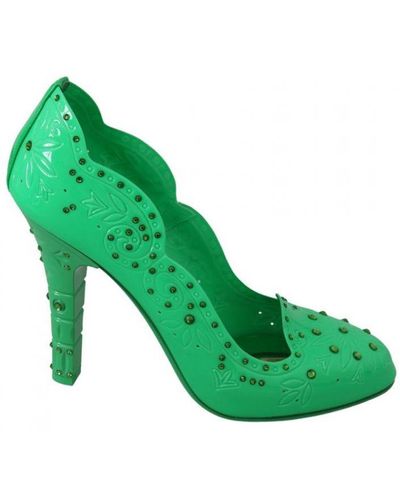 Dolce & Gabbana Green Crystal Floral Cinderella Heels Shoes