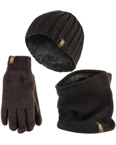 Heat Holders Muts, Sjaal & Handschoenen Set - Winter Accessoires Set - Khaki Green - Zwart