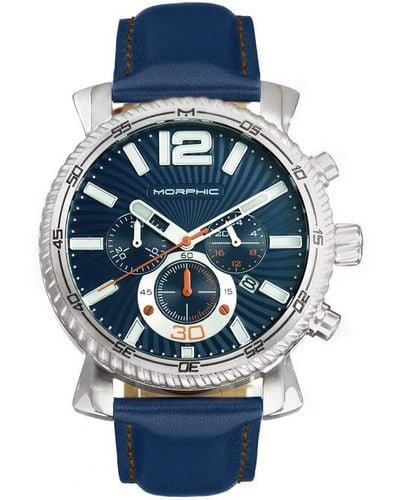 Morphic M89 Series Chronograph Leather-band Watch W/date Stainless Steel - Blue