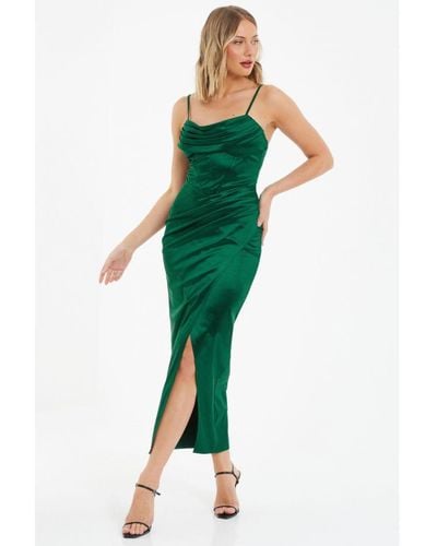 Quiz Bottle Corset Split Hem Maxi Dress Satin - Green