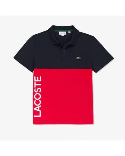 Lacoste Regular Fit Stretch Cotton Colourblock Polo Shirt - Red