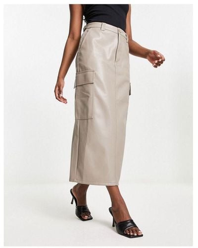 ASOS Faux Leather Cargo Maxi Skirt - Natural