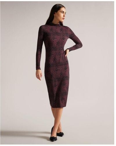 Ted Baker Elonar High Neck Printed Bodycon - Red