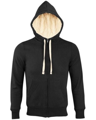 Sol's Sherpa Zip-Up Hooded Sweatshirt / Hoodie () - Black