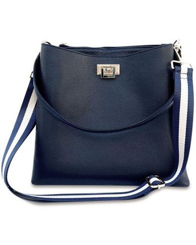 Apatchy London Leather Tote Bag With & Stripe Strap - Blue