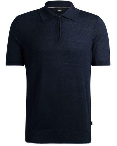 BOSS Hugo Boss Trieste Half Zip Short Sleeved Polo Shirt Dark - Blue