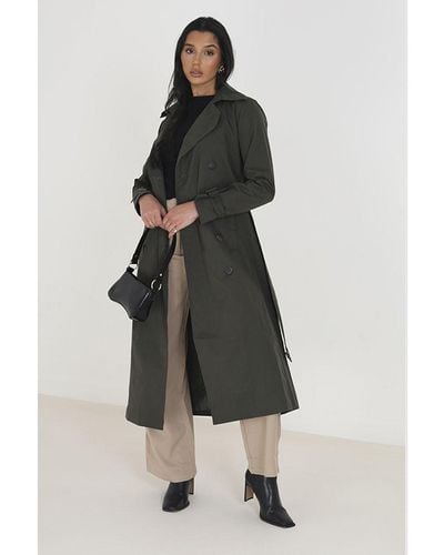 Brave Soul Khaki Double-breasted Longline Trench Coat - White
