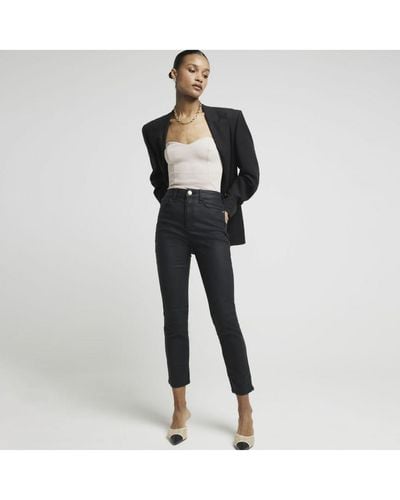 River Island Slim Jeans Black High Waisted Coated Cotton - White