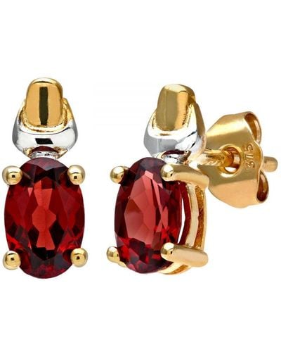 DIAMANT L'ÉTERNEL 9Ct And Ladies Garnet Birth Stone Earrings - Red