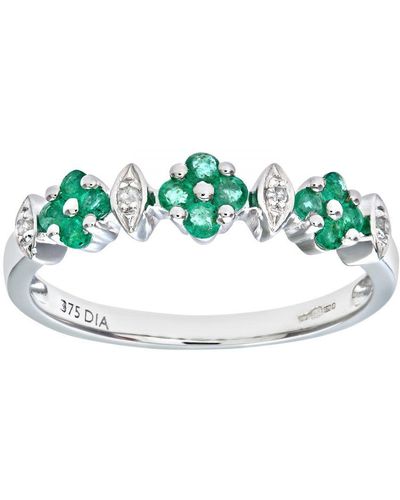 DIAMANT L'ÉTERNEL Ladies 9Ct Diamond And Emerald Eternity Ring - Blue
