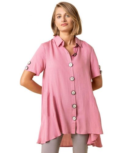 Roman Asymmetric Button Detail Pocket Shirt - Pink