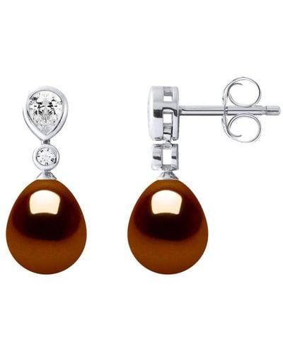 Diadema Drop Earrings Jewellery Sweet Water Beads 7-8Mm Chocolate Pears 925 - Brown