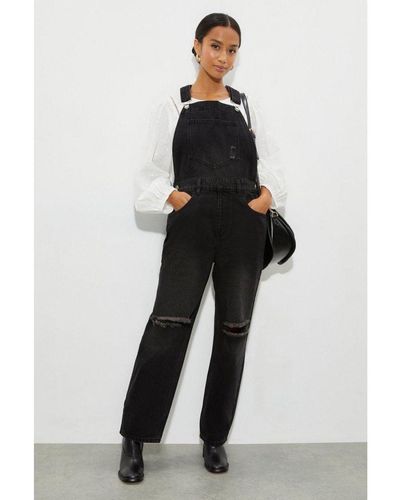 Dorothy Perkins Petite Rip Detail Casual Dungarees Cotton - White