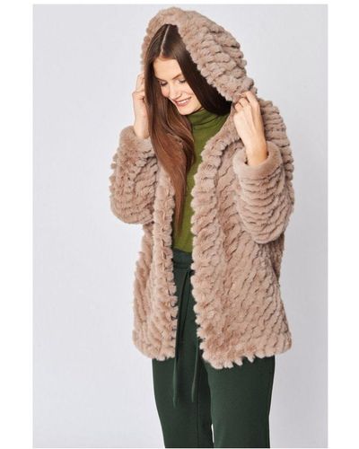 Jayley Faux Fur Hooded Coat - Natural