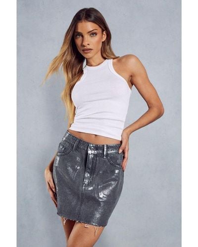 MissPap Metallic Denim Micro Mini Skirt Cotton - Grey