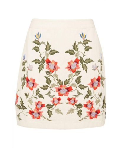 TOPSHOP Embroidered Floral Mini Skirt Cotton - White