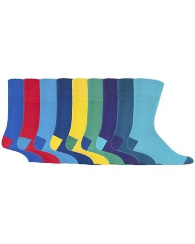 Gentle Grip 9 Pairs Non Elastic Cotton Soft Loose Top Socks - Blue