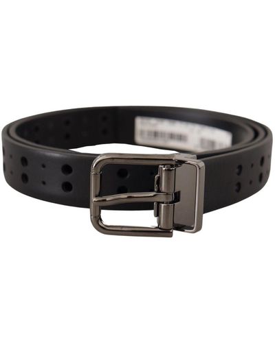 Dolce & Gabbana Leather Perforated Crown Belt - Black
