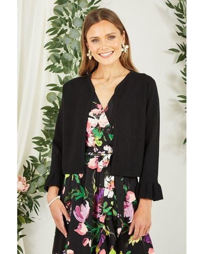 Yumi' Black Cropped Cardigan With Bell Sleeves Viscose