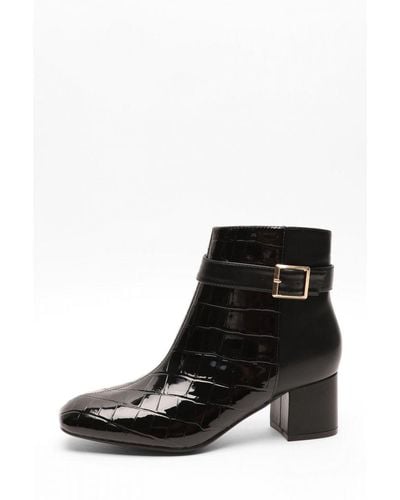 Quiz Faux Leather Buckle Ankle Boots - Black
