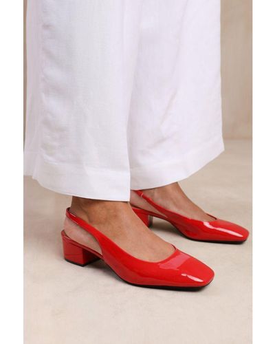 Where's That From Wheres 'Michigan' Square Toe Slingback Low Block Heels - White