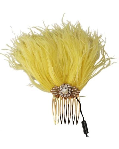 Dolce & Gabbana Goudmessing Clear Crystal Feather Comb Hair Grip Stick - Geel