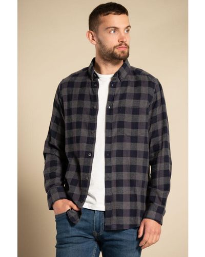 French Connection Cotton Large Gingham Flannel Long Sleeve Shirt - Blue