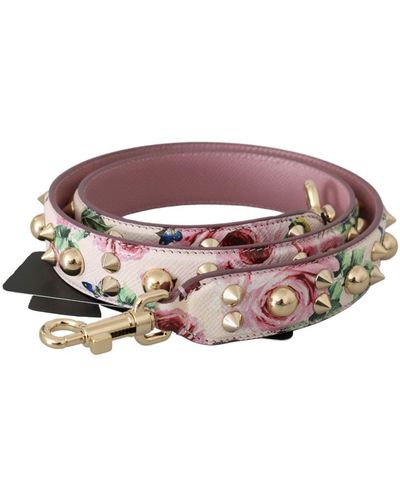 Dolce & Gabbana Pink Bloem Leather Stud Accessoire Schouder Riem - Metallic