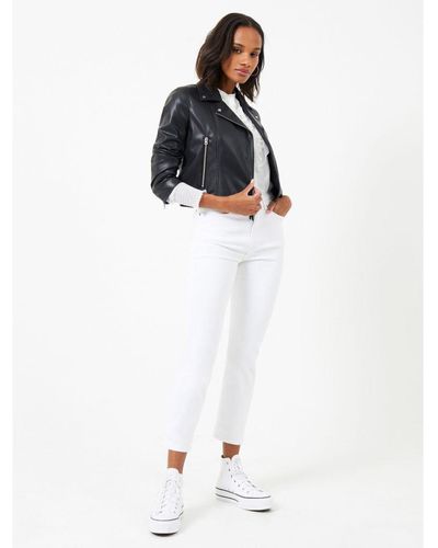 French Connection Etta Pu Leather Biker Jacket - White