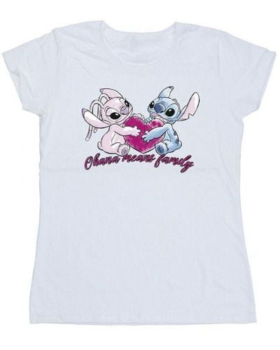 Disney Ladies Lilo And Stitch Ohana Heart With Angel Cotton T-Shirt () - White
